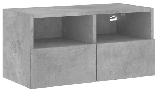 Betonszürke szerelt fa fali TV-szekrény 60 x 30 x 30 cm