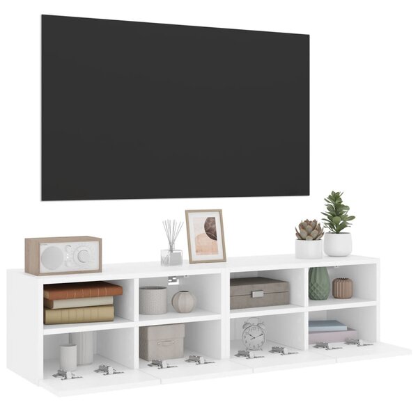 2 db fehér szerelt fa fali TV-szekrény 60 x 30 x 30 cm