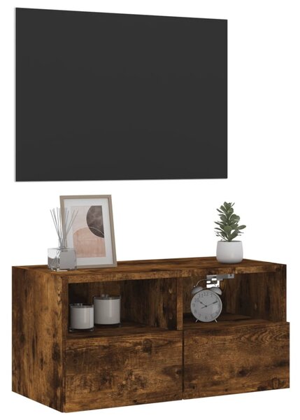 Füstös tölgy színű szerelt fa fali TV-szekrény 60 x 30 x 30 cm