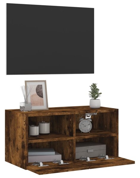 Füstös tölgy színű szerelt fa fali TV-szekrény 60 x 30 x 30 cm