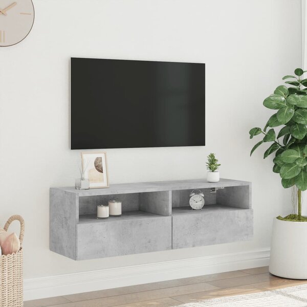 Betonszürke szerelt fa fali TV-szekrény 100 x 30 x 30 cm