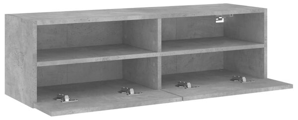Betonszürke szerelt fa fali TV-szekrény 100 x 30 x 30 cm