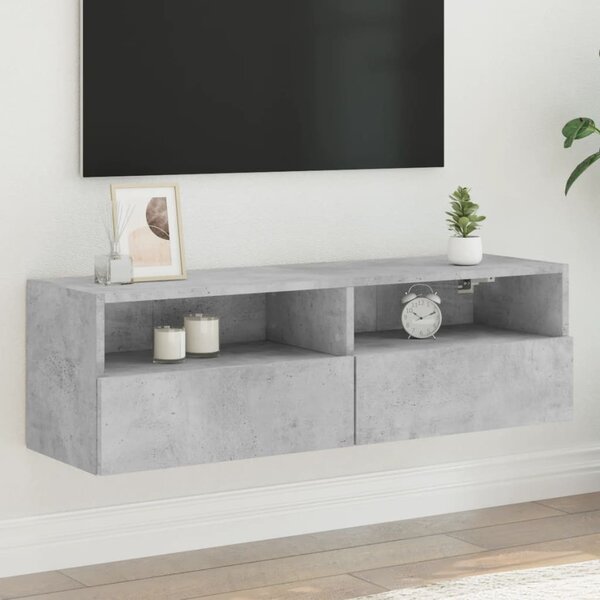 Betonszürke szerelt fa fali TV-szekrény 100 x 30 x 30 cm