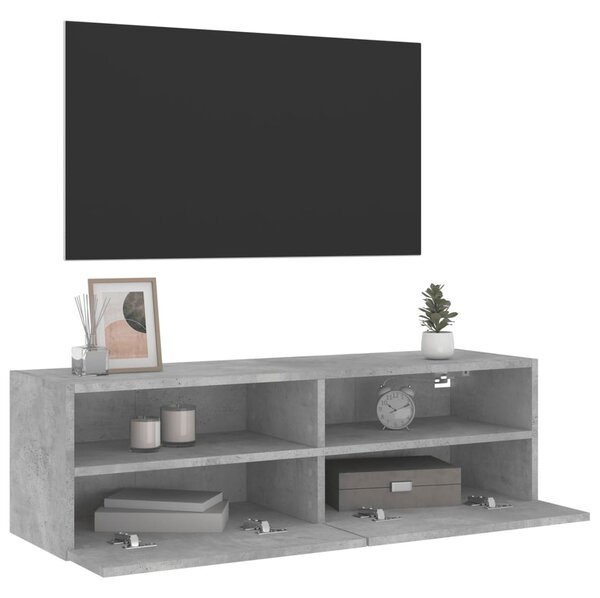 Betonszürke szerelt fa fali TV-szekrény 100 x 30 x 30 cm