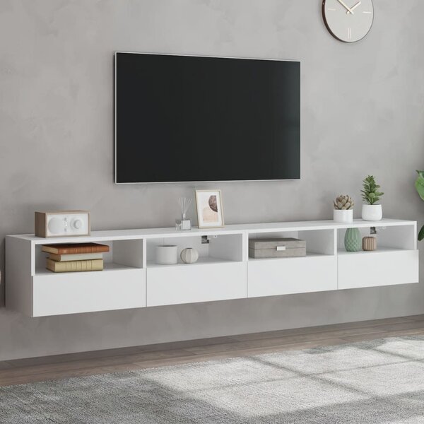 2 db fehér szerelt fa fali TV-szekrény 100 x 30 x 30 cm