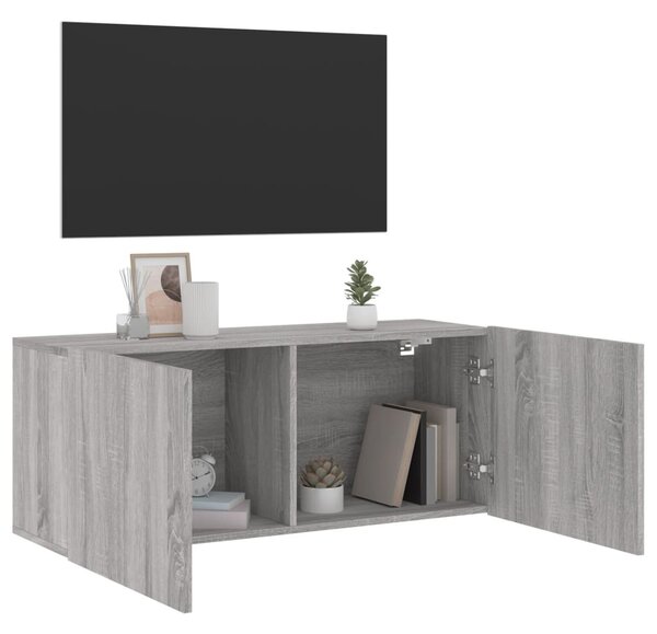 Szürke sonoma színű falra szerelhető TV-szekrény 100x30x41 cm