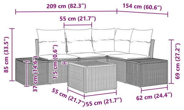 VidaXL Kerti Kanapé Szett 5 db Fekete polirattan