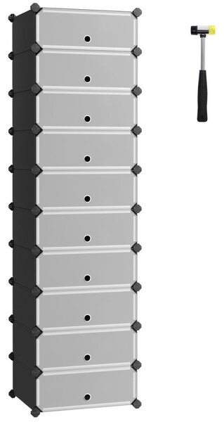 Cipőtároló doboz 10 db moduláris tárolódoboz, fekete 43x31x173cm