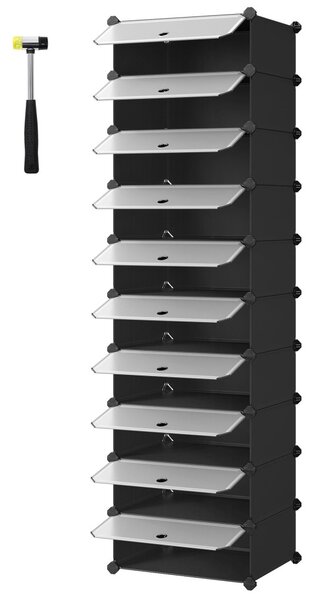 Cipőtároló doboz 10 db moduláris tárolódoboz, fekete 43x31x173cm