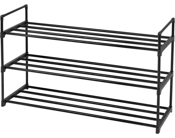 Cipőtartó állvány, 3 szintes 12-15 pár cipőhöz, 30 x 92 x 54 cm, fekete