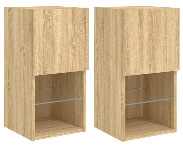 2 db sonoma tölgy színű TV-szekrény LED-lámpákkal 30,5x30x60 cm