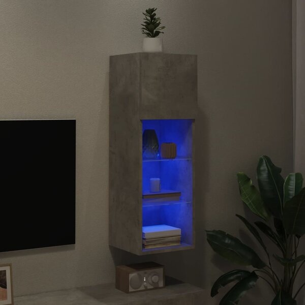 Betonszürke TV-szekrény LED-lámpákkal 30,5x30x90 cm