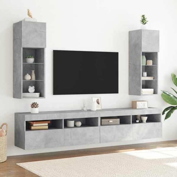 Betonszürke TV-szekrény LED-lámpákkal 30,5x30x90 cm