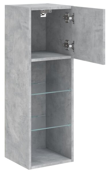 Betonszürke TV-szekrény LED-lámpákkal 30,5x30x90 cm