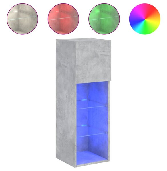 Betonszürke TV-szekrény LED-lámpákkal 30,5x30x90 cm