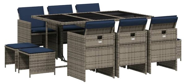 VidaXL 11 db szürke polyrattan kerti étkezőgarnitúra párnákkal