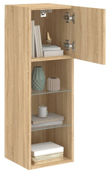 2 db sonoma tölgy színű TV-szekrény LED-ekkel 30,5x30x90 cm
