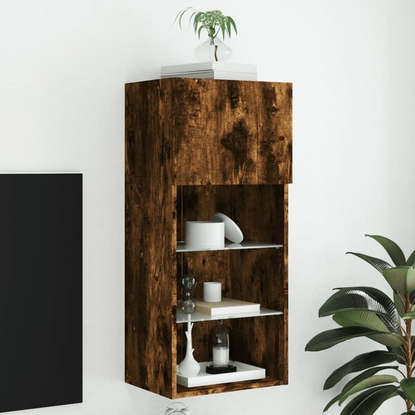 Füstös tölgy színű TV-szekrény LED-világítással 40,5x30x90 cm