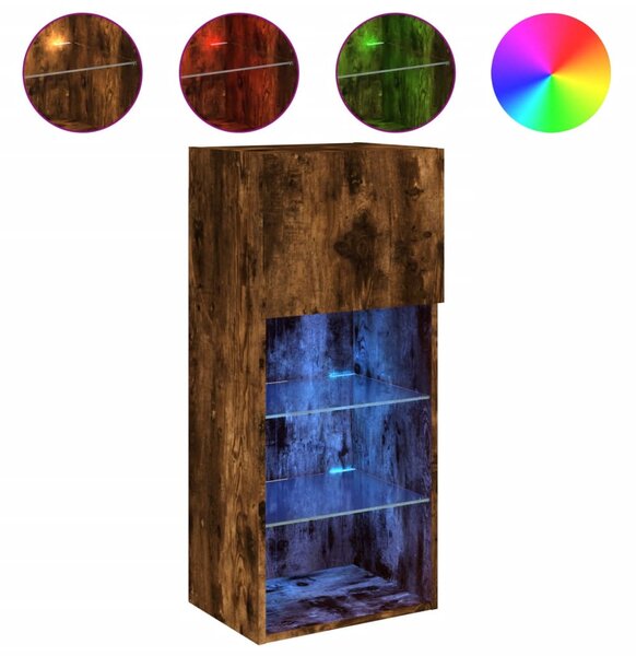 Füstös tölgy színű TV-szekrény LED-világítással 40,5x30x90 cm