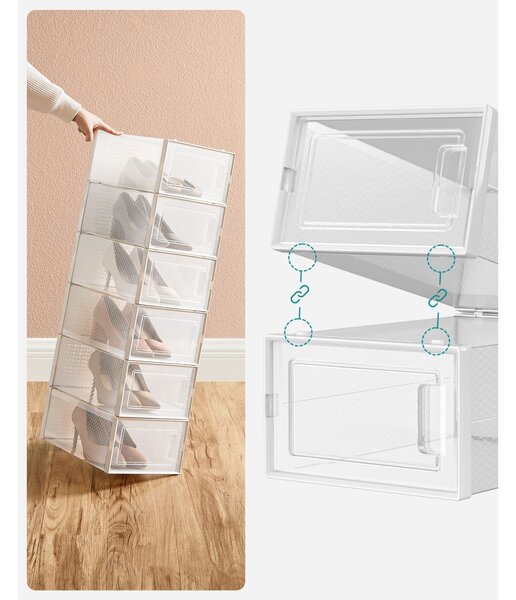 Cipőtároló doboz, egymásra rakható műanyag tároló 18db, átlátszó 33 x 23 x 14cm