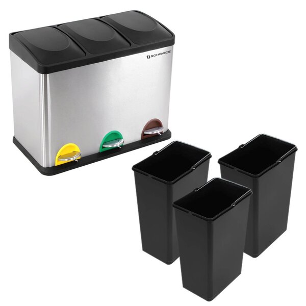 Szelektív szemeteskuka 3x15L, ezüst