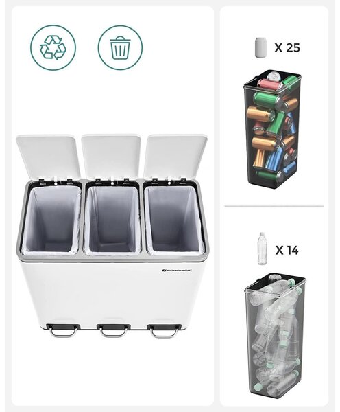 Szelektív szemeteskuka 3x18L, fehér