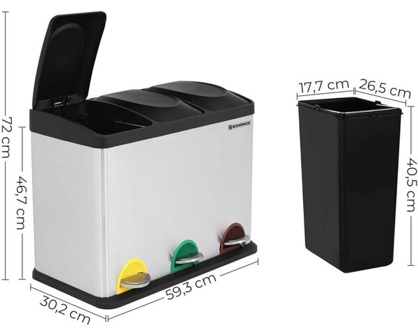 Szelektív szemeteskuka 3x15L, ezüst