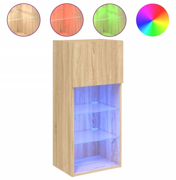Sonoma tölgy színű TV-szekrény LED-lámpákkal 40,5x30x90 cm