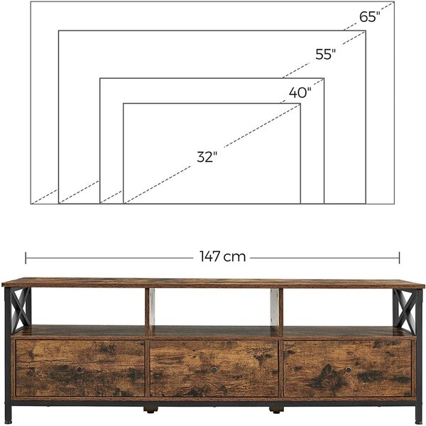 TV szekrény polcokkal és fiókokkal, rusztikus barna 147x40x50cm