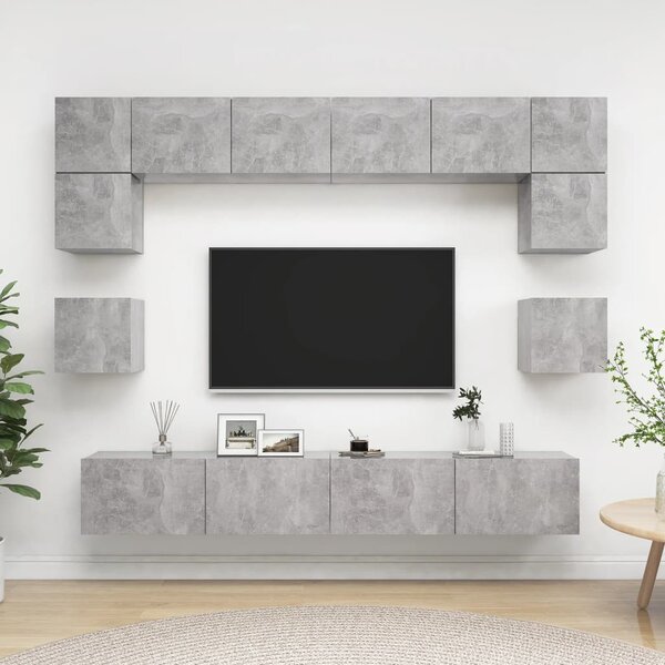 8 részes betonszürke forgácslap TV-szekrényszett