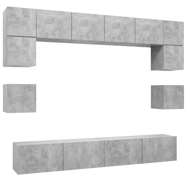 8 részes betonszürke forgácslap TV-szekrényszett