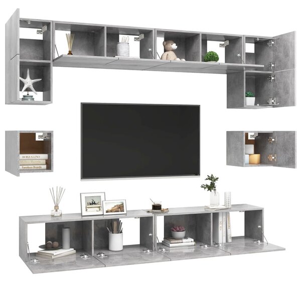 8 részes betonszürke forgácslap TV-szekrényszett