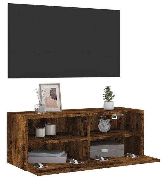 Füstös tölgy színű szerelt fa fali TV-szekrény 80 x 30 x 30 cm