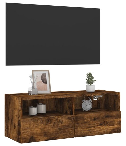 Füstös tölgy színű szerelt fa fali TV-szekrény 80 x 30 x 30 cm