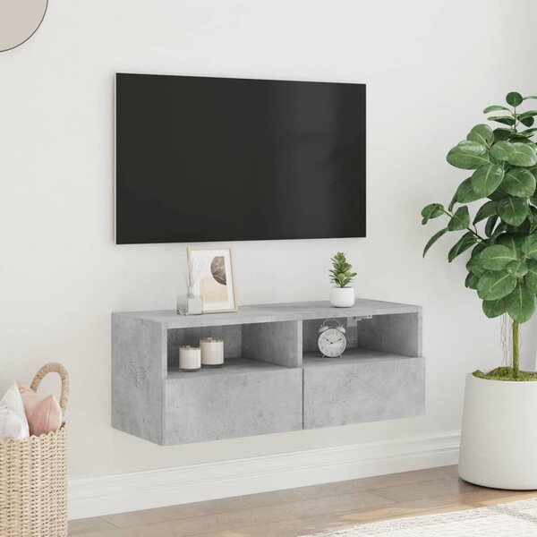 Betonszürke szerelt fa fali TV-szekrény 80 x 30 x 30 cm
