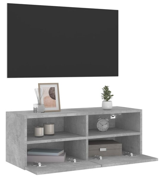 Betonszürke szerelt fa fali TV-szekrény 80 x 30 x 30 cm