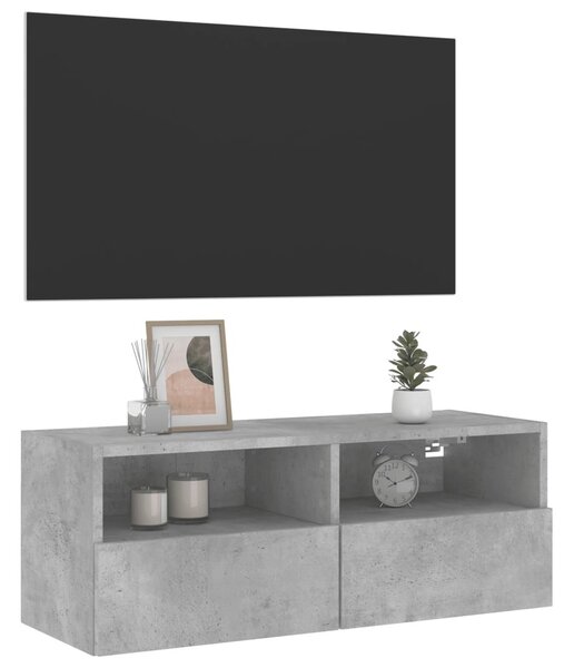 Betonszürke szerelt fa fali TV-szekrény 80 x 30 x 30 cm