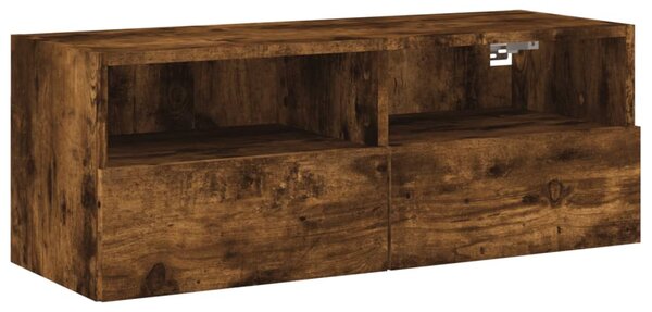 Füstös tölgy színű szerelt fa fali TV-szekrény 80 x 30 x 30 cm