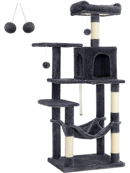 Macska kaparófa, többszintes macskatorony, szürke 55x45x143cm
