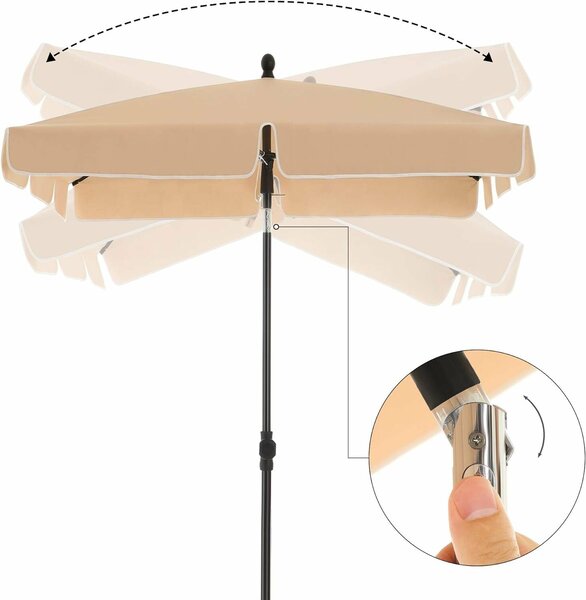 SONGMICS Napernyő teraszra, kertbe vagy strandra, dönthető, huzattal, 200x125 cm, taupe