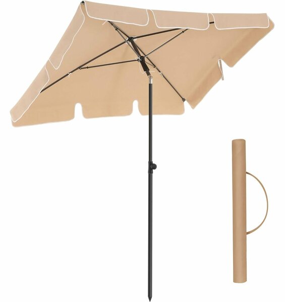 SONGMICS Napernyő teraszra, kertbe vagy strandra, dönthető, huzattal, 200x125 cm, taupe
