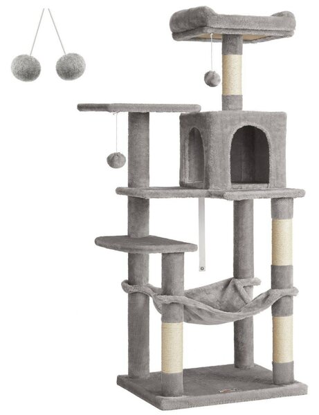 Macska kaparófa, többszintes macskatorony, világosszürke 55x45x143cm