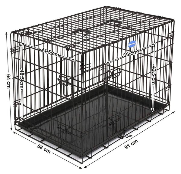 Kutyaketrec, kutyabox két ajtóval L, fekete 92x57x64cm
