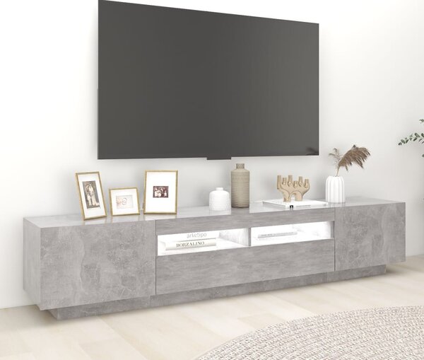 Betonszürke TV-szekrény LED-lámpákkal 200 x 35 x 40 cm