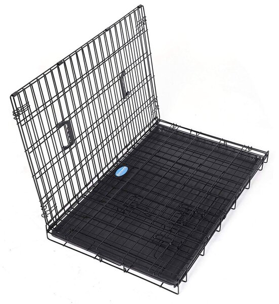 Kutyaketrec, kutyabox két ajtóval L, fekete 92x57x64cm