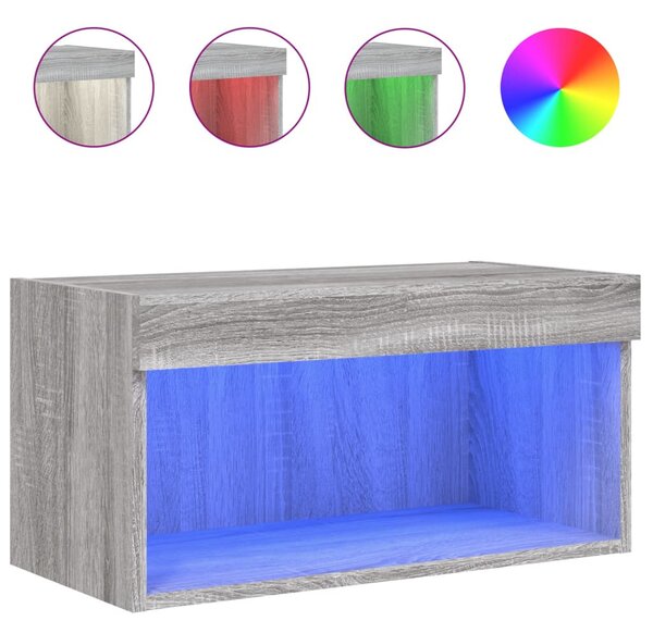 Szürke sonoma színű TV-szekrény LED-világítással 60x30x30 cm