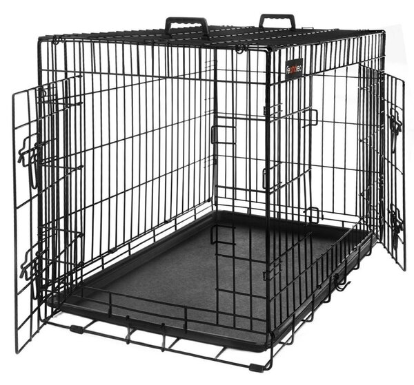 Kutyaketrec, kutyabox két ajtóval L, fekete 92x57x64cm