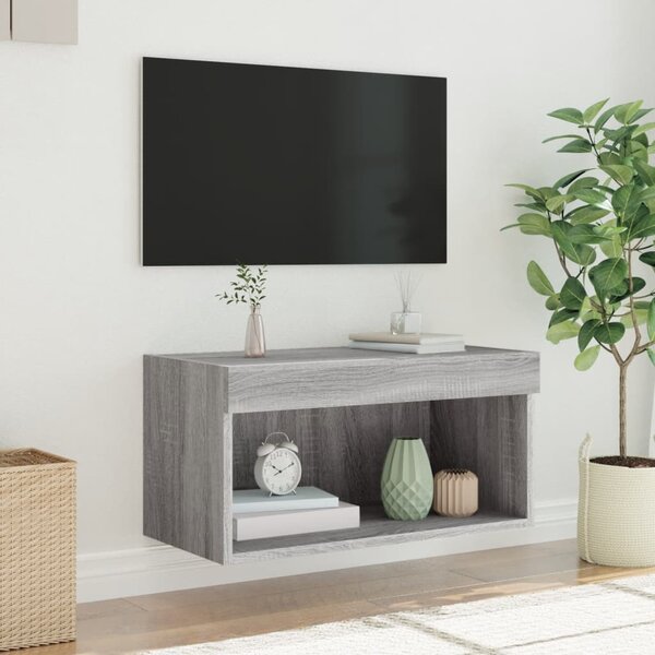 Szürke sonoma színű TV-szekrény LED-világítással 60x30x30 cm