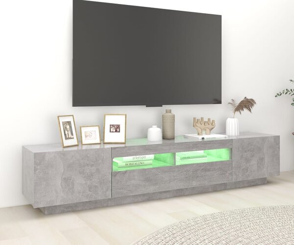 Betonszürke TV-szekrény LED-lámpákkal 200 x 35 x 40 cm