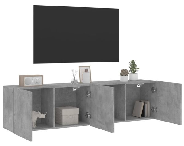 2 db betonszürke falra szerelhető TV-szekrény 80 x 30 x 41 cm